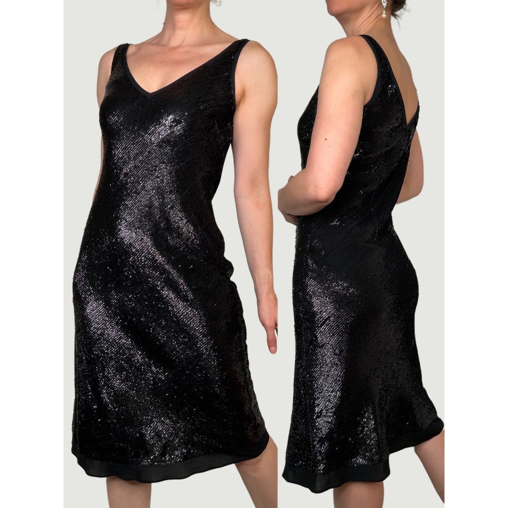 Banana‎ Republic Black Sequin Silk Midi Dress Y2K Vintage Sleeveless Alina S 6